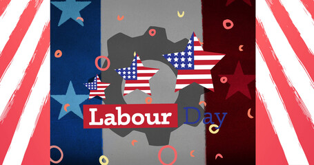 Image of labour day text over american flag stars and stripes