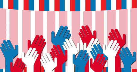 Image of red and blue hands over american flag