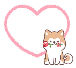 秋田犬と線画ハートフレーム