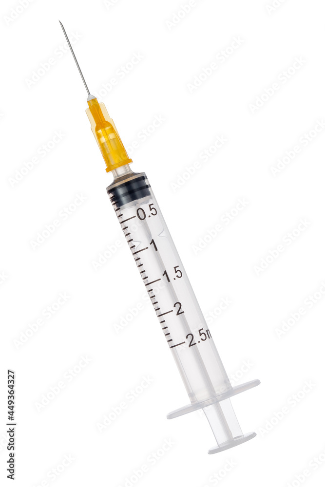 Wall mural medical injection syringe isolated on white background.