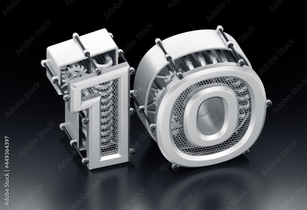 Poster the number ten. isometric projection of designed in modern steam-punk style 3d digits, which are com
