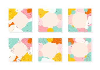 Fototapeta na wymiar Abstract organic backgrounds. Set of stylish editable templates with fluid shapes and floral elements in pastel colors. Suitable for social media posts, mobile apps and banners design. Vector 10 EPS.