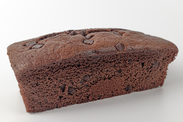 Chocolate pound cake on a white background