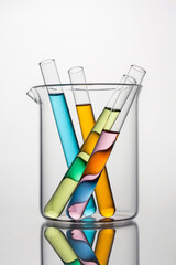 test tubes with color liquid in a  beaker. science and medical concept.
