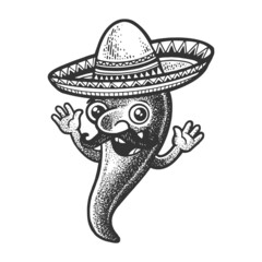 Cartoon mexican pepper sketch raster illustration