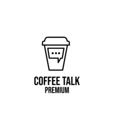 paper cup coffee line talk simple black logo design isolated background