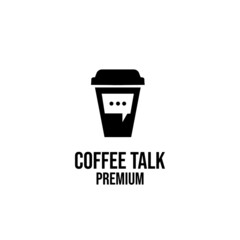 paper cup coffee talk simple black logo design isolated background
