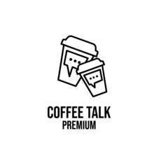 paper cup coffee line talk simple black logo design isolated background