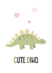 Cute stegosaurus dino print for poster, fabric, textile, sirt, card, nursery, apparel.