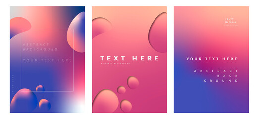 Colorful collection of posters and promotion banners with pastel gradient colors and abstract geometric backdrop. Flyer template 