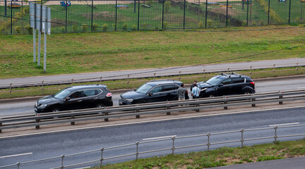 Three cars collided on the road. People say -we played a steam train-