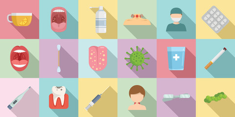Tonsillitis icons set flat vector. Tonsil anatomy