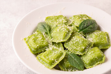 Ravioli with spinach and parmesan.