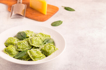 Ravioli with spinach and parmesan.
