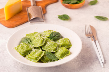 Ravioli with spinach and parmesan.