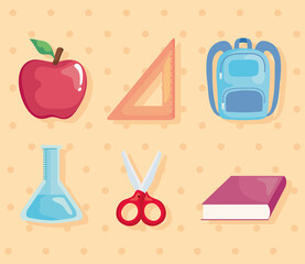 school supplies set icons