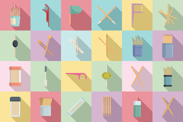 Toothpick icons set flat vector. Clean accessory
