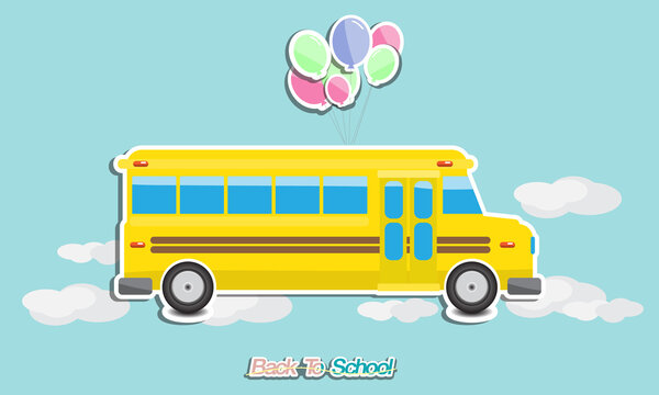 school bus isolated on bright color background, flat design icon, back to school concept, no people