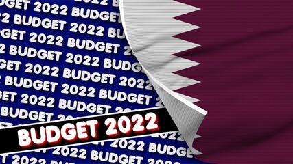 Qatar Realistic Flag with Budget 2022 Title Fabric Texture Effect 3D Illustration