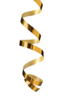 Shiny serpentine streamer on white background. Festive decor
