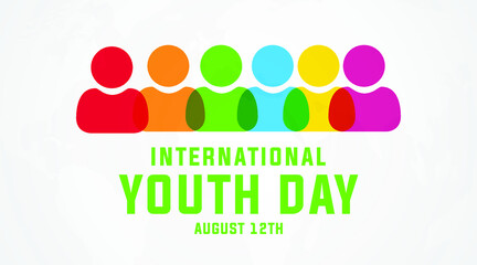 international youth day, happy youth day modern creative minimalist banner, sign, design concept, social media post, template with green text on a light background 