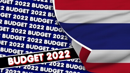 Thailand Realistic Flag with Budget 2022 Title Fabric Texture Effect 3D Illustration