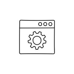 website settings configuration icon. Web option icon. Gear in window icon.in flat black line style, isolated on white background 