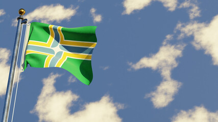 Portland Oregon 3D rendered realistic waving flag illustration on Flagpole. Isolated on sky background with space on the right side.
