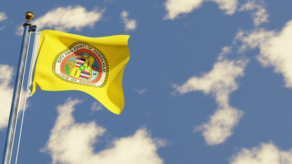 Honolulu Hawaii 3D rendered realistic waving flag illustration on Flagpole. Isolated on sky background with space on the right side.