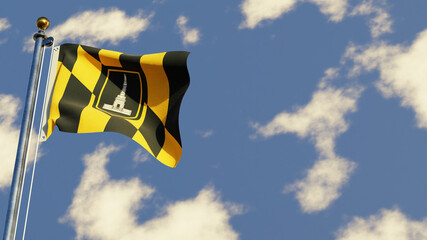 Baltimore City 3D rendered realistic waving flag illustration on Flagpole. Isolated on sky background with space on the right side.