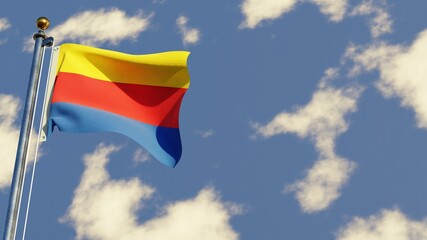 North Holland 3D rendered realistic waving flag illustration on Flagpole. Isolated on sky background with space on the right side.