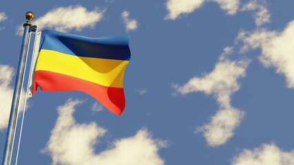 Canar 3D rendered realistic waving flag illustration on Flagpole. Isolated on sky background with space on the right side.