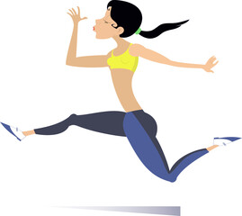 Running young woman illustration. 
Pretty young woman runs and looks healthy and happy isolated on white 
