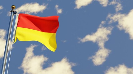 Azuay 3D rendered realistic waving flag illustration on Flagpole. Isolated on sky background with space on the right side.