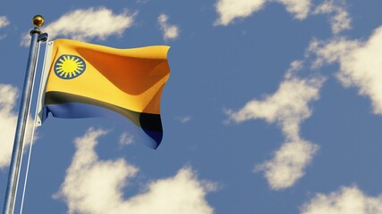 Cojedes 3D rendered realistic waving flag illustration on Flagpole. Isolated on sky background with space on the right side.