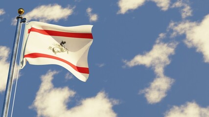 Tuscany 3D rendered realistic waving flag illustration on Flagpole. Isolated on sky background with space on the right side.