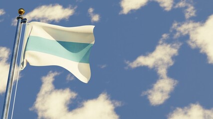 Tucuman 3D rendered realistic waving flag illustration on Flagpole. Isolated on sky background with space on the right side.