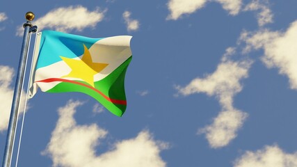 Roraima 3D rendered realistic waving flag illustration on Flagpole. Isolated on sky background with space on the right side.