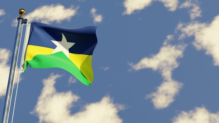Rondonia 3D rendered realistic waving flag illustration on Flagpole. Isolated on sky background with space on the right side.