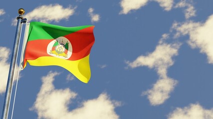 Rio Grande Do Sul 3D rendered realistic waving flag illustration on Flagpole. Isolated on sky background with space on the right side.