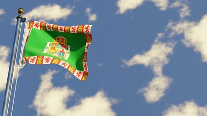 Cadiz 3D rendered realistic waving flag illustration on Flagpole. Isolated on sky background with space on the right side.