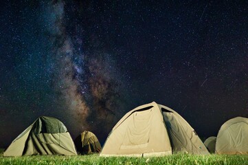 Night Camping in the starry night with the Milky Way in Tanzania