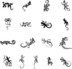 lizard tattoo sketches in vector 17 set