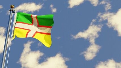 Drapeau Du Saguenay-Lac-Saint-Jean 3D rendered realistic waving flag illustration on Flagpole. Isolated on sky background with space on the right side.