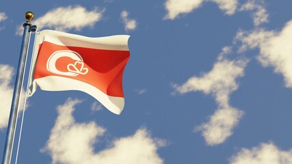 Calgary  Alberta 3D rendered realistic waving flag illustration on Flagpole. Isolated on sky background with space on the right side.
