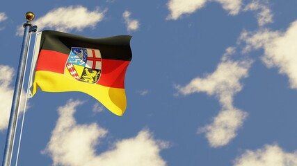 Saarland 3D rendered realistic waving flag illustration on Flagpole. Isolated on sky background with space on the right side.