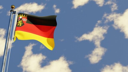 Rhineland-Palatinate 3D rendered realistic waving flag illustration on Flagpole. Isolated on sky background with space on the right side.