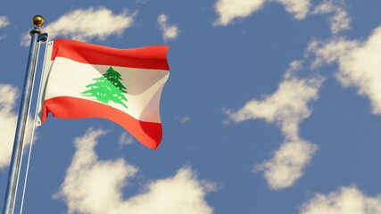 Lebanon 3D rendered realistic waving flag illustration on Flagpole. Isolated on sky background with space on the right side.