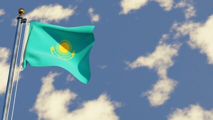 Kazakhstan 3D rendered realistic waving flag illustration on Flagpole. Isolated on sky background with space on the right side.