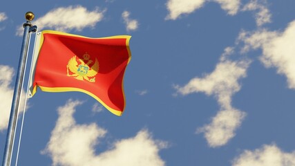 Montenegro 3D rendered realistic waving flag illustration on Flagpole. Isolated on sky background with space on the right side.